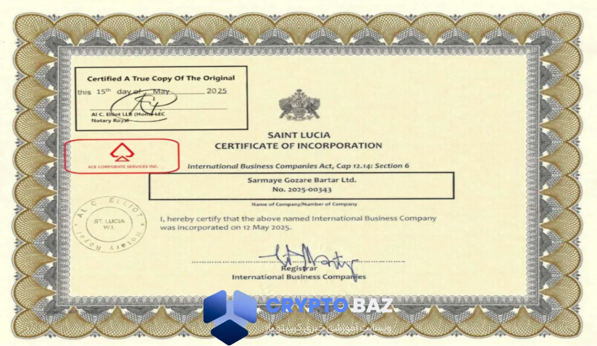 تصویر گواهی ثبت شرکت Sarmaye Gozare Bartar Ltd در سنتلوشیا با شماره 2025-00343