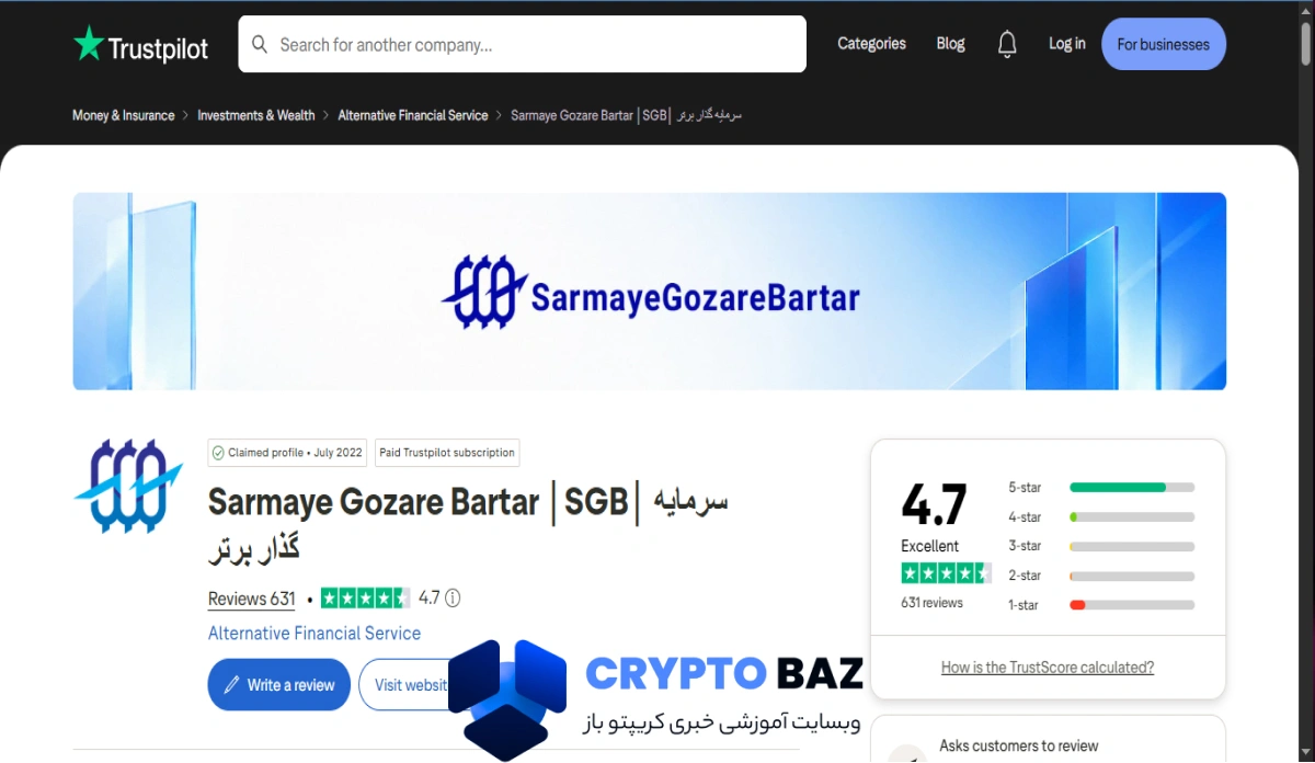پروفایل سرمایهگذار برتر در Trustpilot